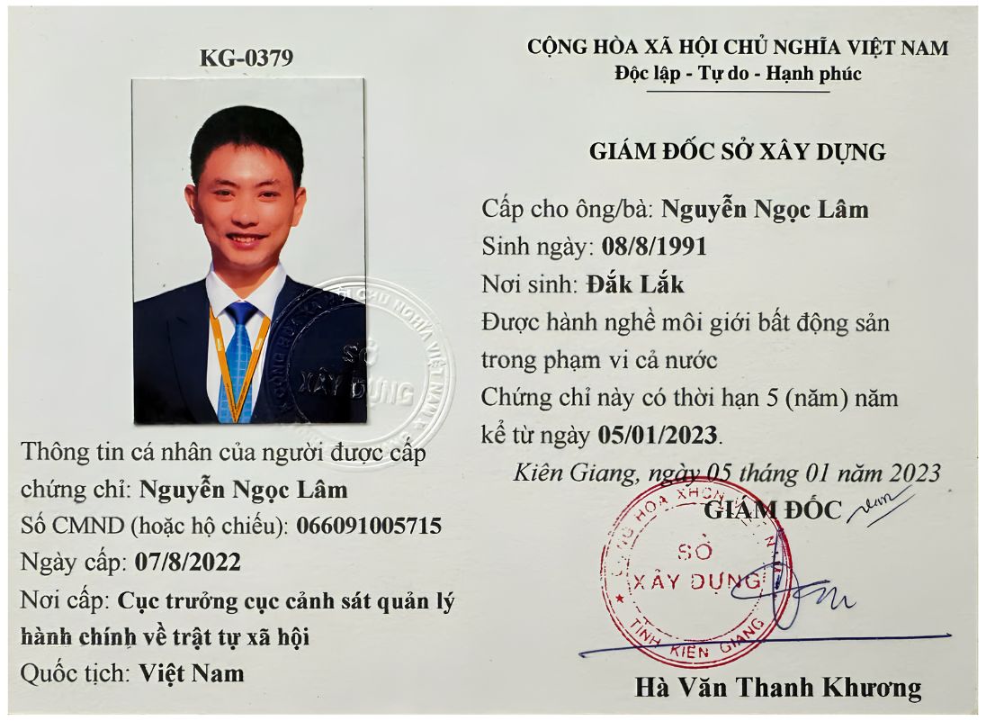 Chứng chỉ môi giới bất động sản Nguyễn Ngọc Lâm